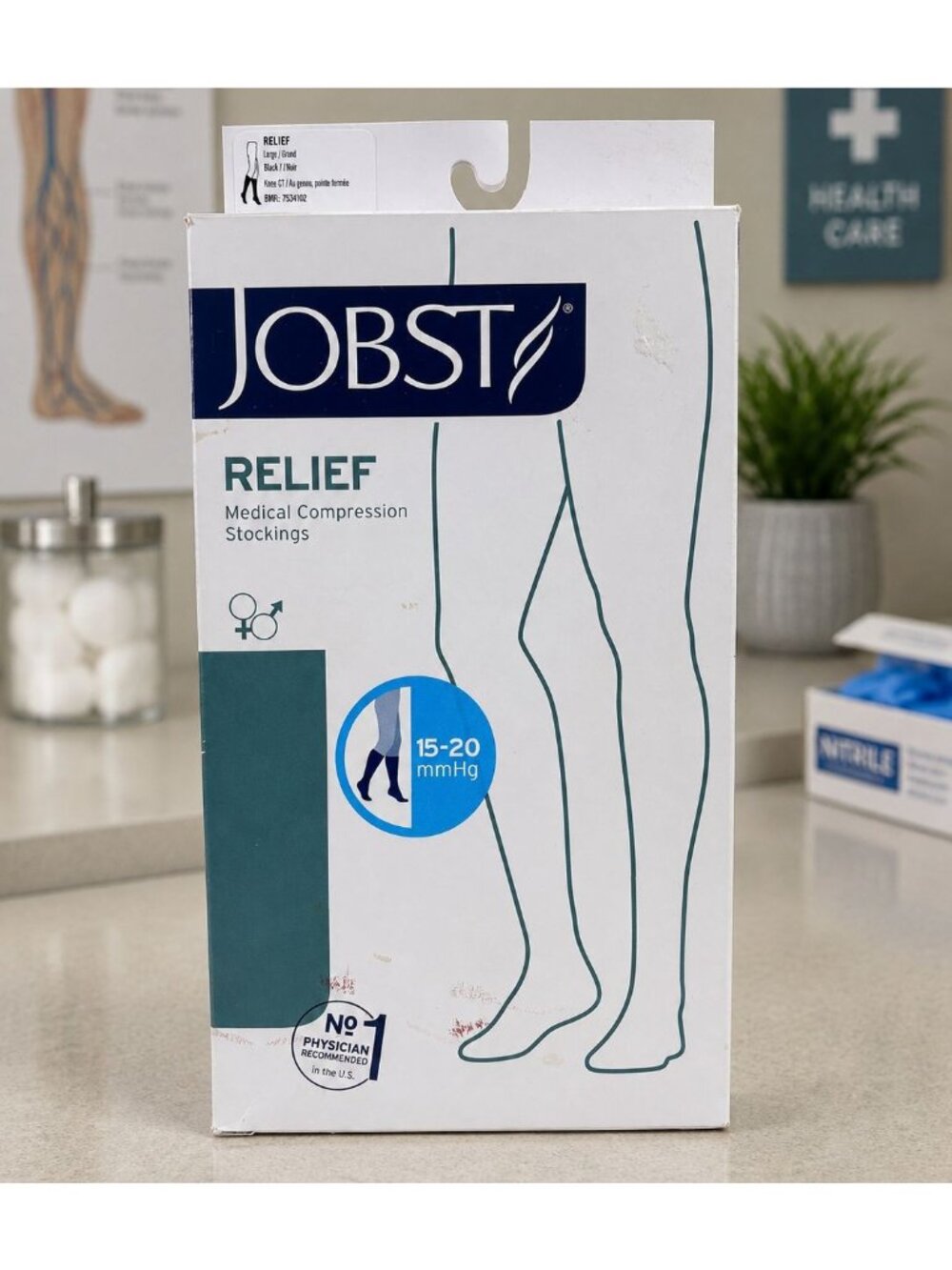 JOBST Relief 15-20mmHg Compression Stockings Knee High, Closed Toe, Black, Large